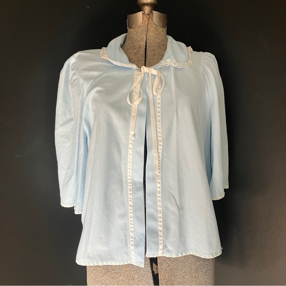 Damaged! Vintage Sears Baby Blue Fleece Peignoir Sleep Jacket Size Large
